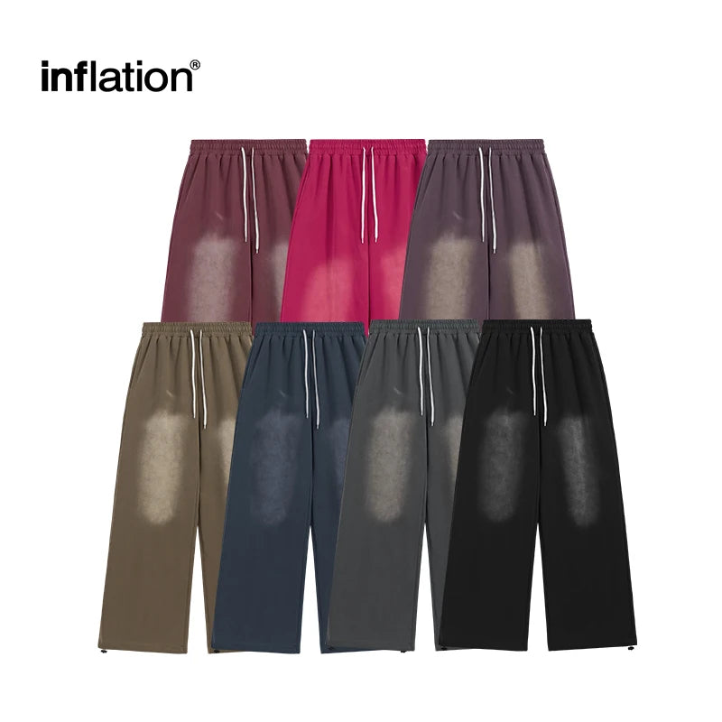 INFLATION Unisex Washed Straight Sweatpants Men's Multi-Color American Street Style Wide-Leg Casual Pants