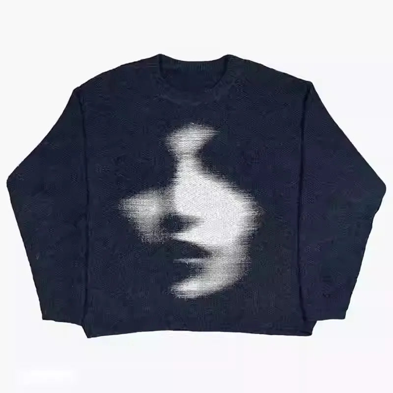 Y2k Portrait Sweater Men Vintage Knit Pullover Jumpers Gothic Winter Spooky Halloween Wool Knitwear Women Ugly Christmas Sweater