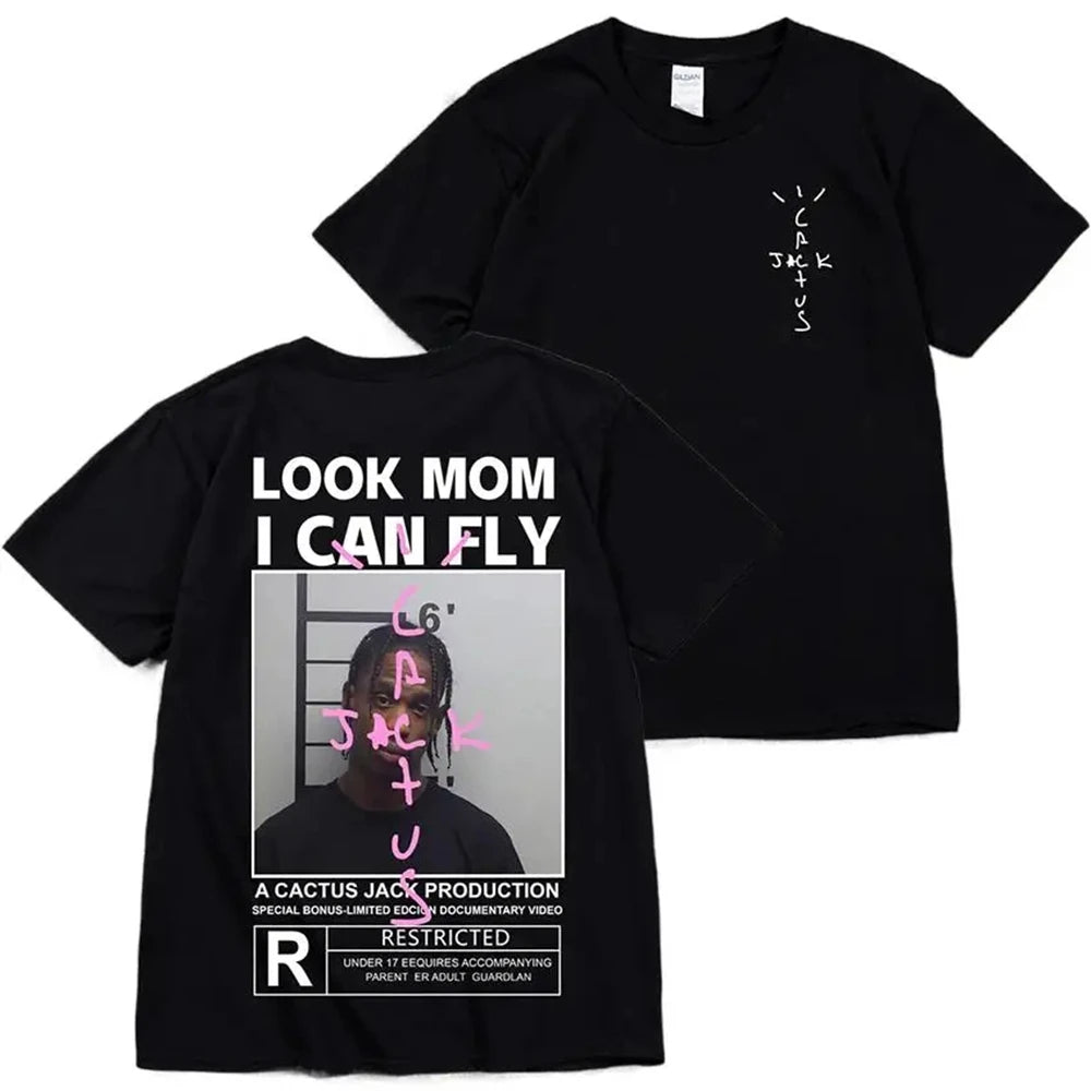 Cactus Jack T-shirt High Quality Cotton Men Women LOOK MOM I CAN FLY Tee ASTROWORLD Hip Hop Short Sleeve Tshirts Tops 80550