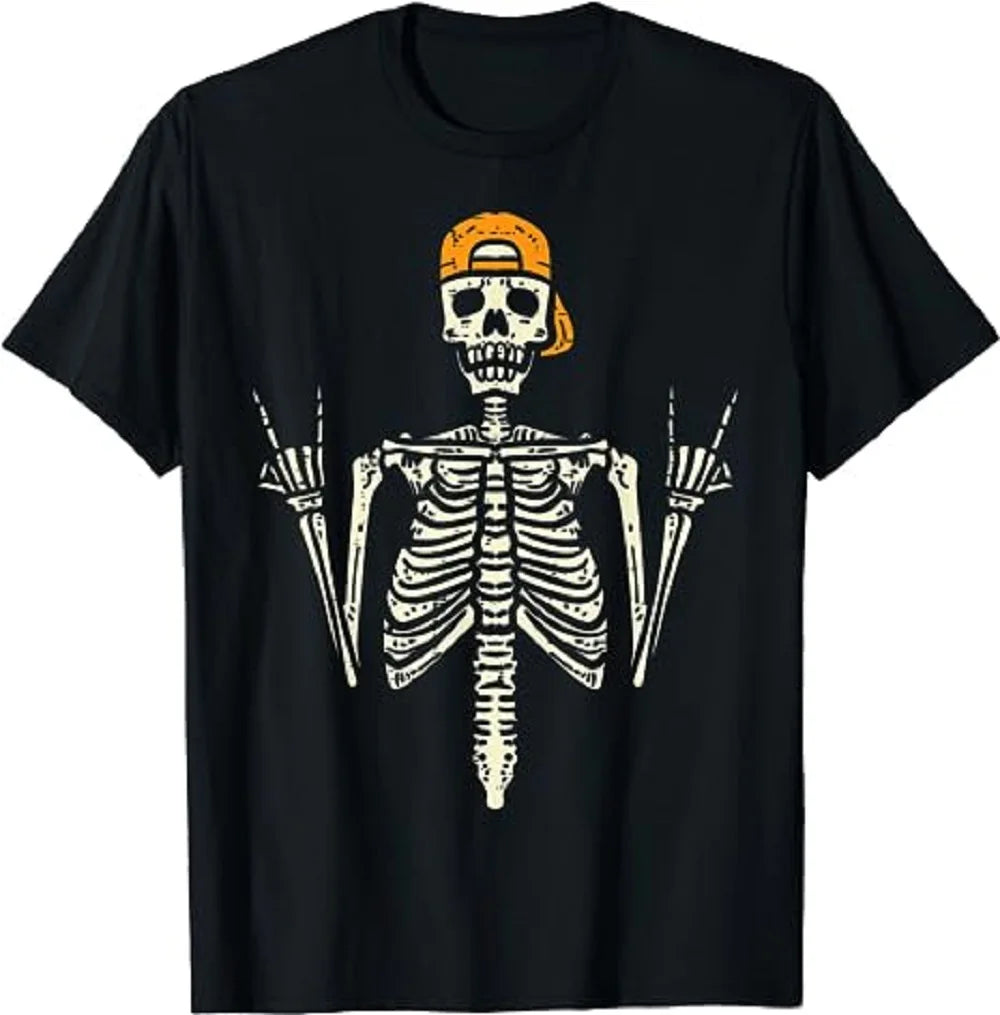 Rocker Skeleton Cap Skater Cool Halloween Punk Rock Men Boys T-Shirt 80058