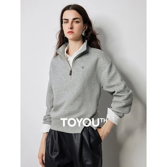 TOYOUTH Women Hoodies 2024 Autumn New Open Slit Design Long Sleeve Zipper Closed Sports Pullover Sweatshirt