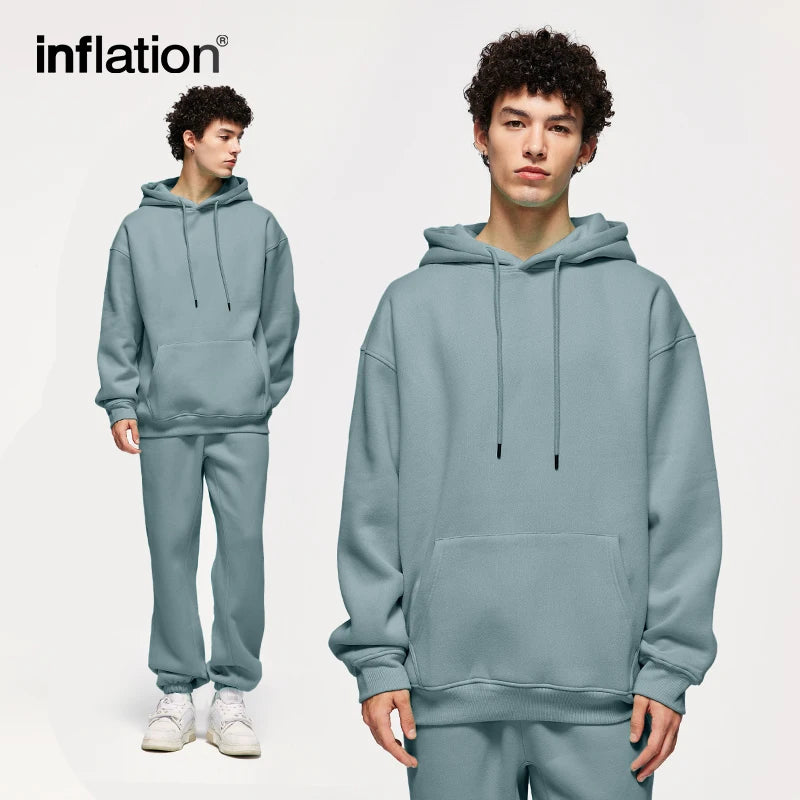 INFLATION 350gsm Thick Vlevet Tracksuit Winter Set Unisex Trendy Candy Color Jogging Suit Mens Matching Velvet Hoodies Set