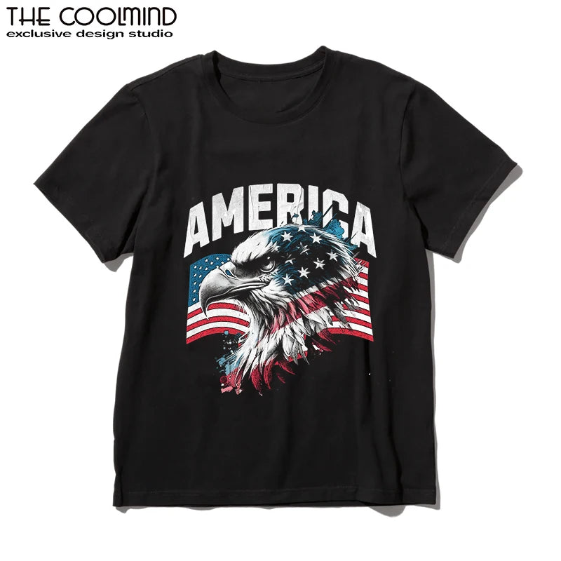 Coolmind U0030-T2 America Eagle Graphic Print Men T Shirt Casual 100% Cotton Funny Men Tshirt Big Size Tee Shrits Tops