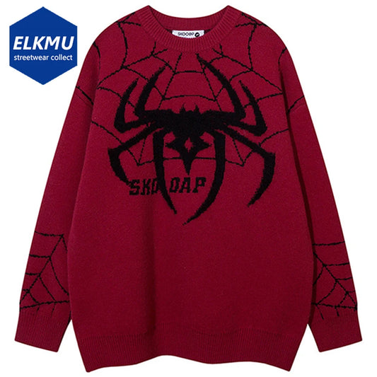 Y2K Spider Sweater Men Punk Goth Knitwear Streetwear Harajuku Hip Hop Oversized Sweaters Pullover Knit Sweater Jumper Tops 2023