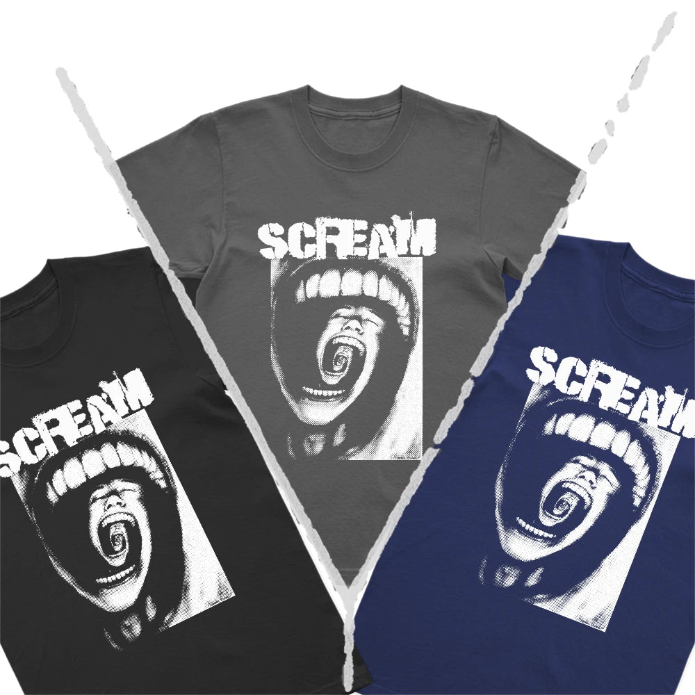 Coolmind U0052-T2 100% Cotton Scream Print Men T Shirt Casual Loose Exclusive Graphic Men Tshirt Big Size Tee Shirts