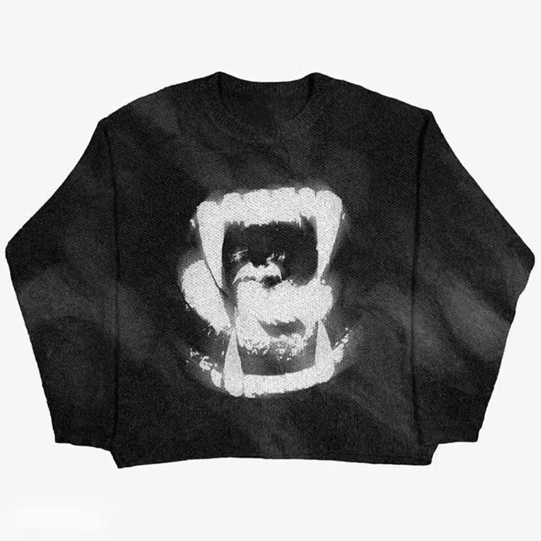 Y2k Portrait Sweater Men Vintage Knit Pullover Jumpers Gothic Winter Spooky Halloween Wool Knitwear Women Ugly Christmas Sweater