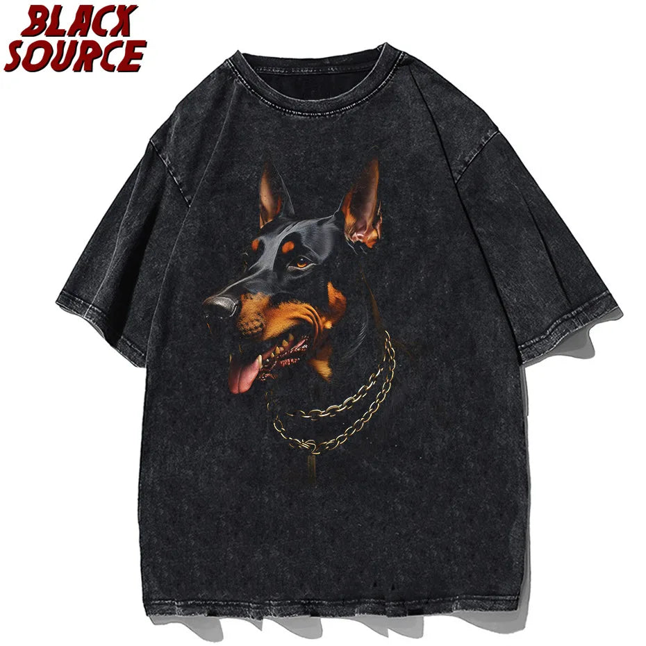 Harajuku T-Shirt Men's Summer Dog Letter Printed T Shirt Hip Hop Streetwear Cotton Oversized Loose Washed Top Tees A451