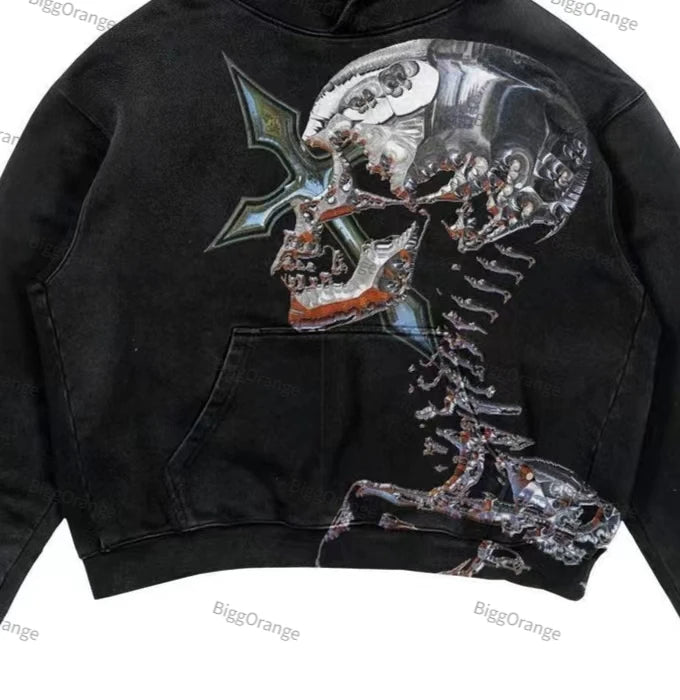 New skull print youth clothing sweater European and American style street men and women hip-hop hooded loose top men clothing