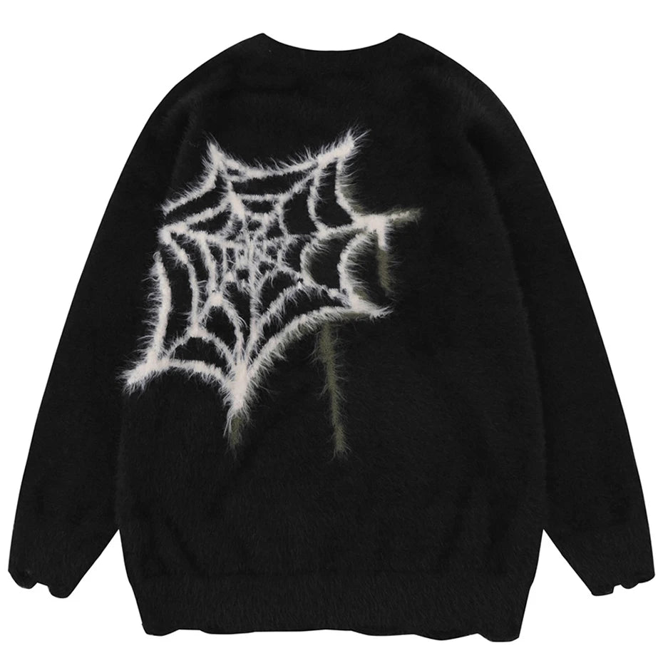 Star Spider Sweater Goth Punk Harajuku Hip Hop Streetwear Sweaters Men 2023 Fall Winter Oversized Knitted Jumper Pullover Black