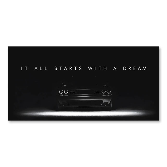 Super Car Canvas Wall Art Inspirational Quote IT ALL STARTS WITH A DREAM Poster for Home Wall Decor Gift for Friends Unframed