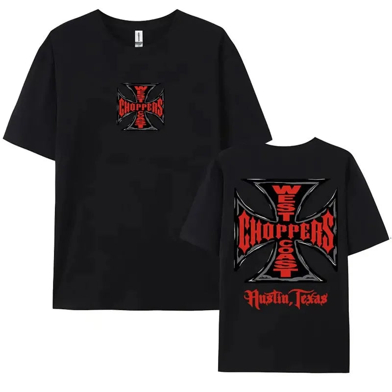 West Coast Choppers Iron Cross Graphic Tshirts for Men Hip Hop Harajuku Streetwear T-shirt Male Casual Cotton Oversized T Shirt