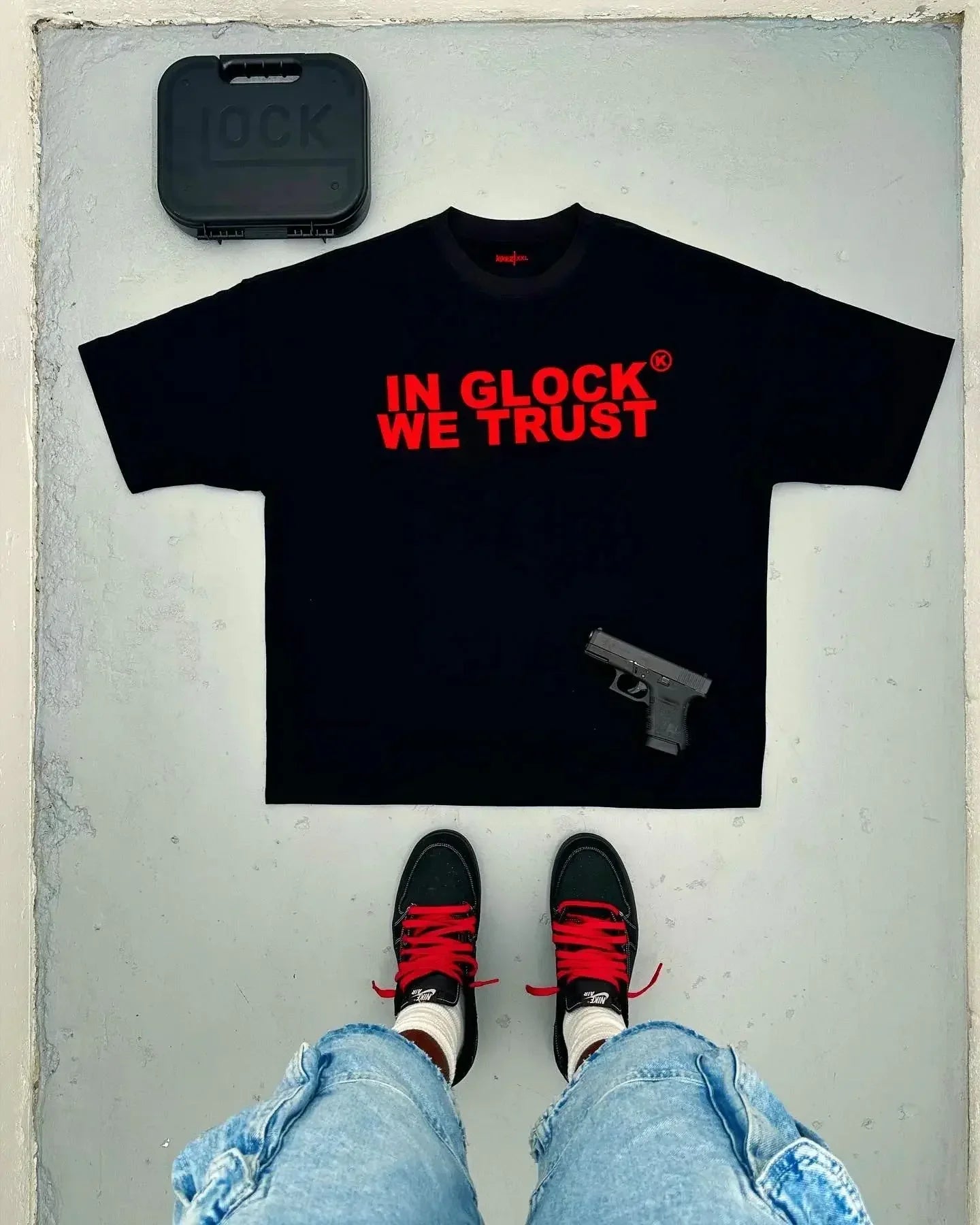 NG Cotton Fashion Brand Summer Harajuku IN GLOCK WE TRUST Letter Print Short Sleeve Men Clothing graphic t shirts