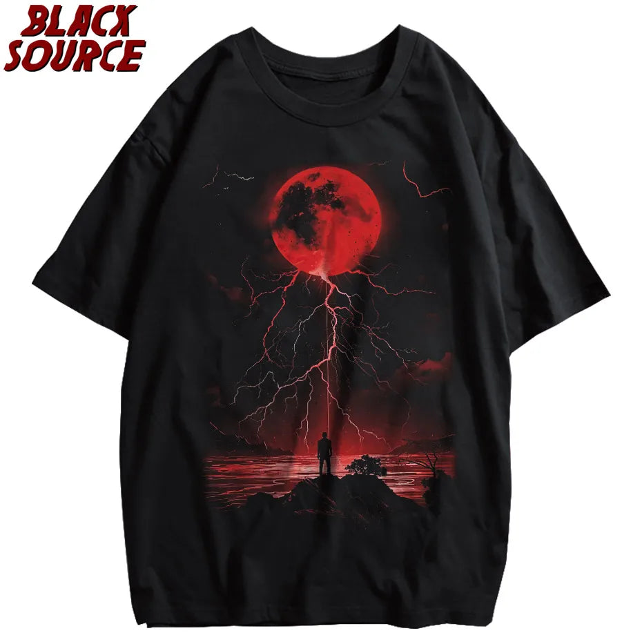 Men T Shirt 2024 Hip Hop Streetwear Thunder T-Shirt Harajuku Tshirts Summer Short Sleeve Casual Cotton Tops Tees A446