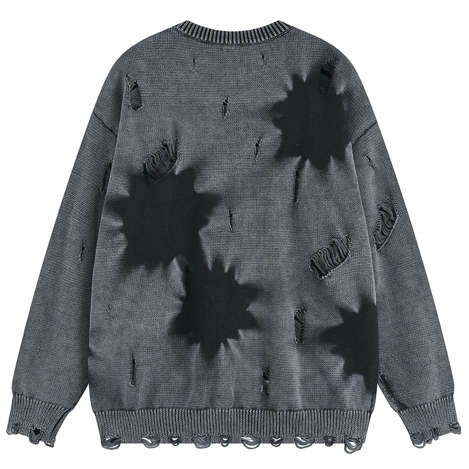 Hip Hop Oversized Sweater Tie Dye Ripped Knit Jumper Men's Harajuku Streetwear Pullover Sweater