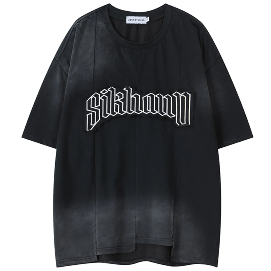 2025 Men T Shirts Letter Embroider Patchwork Oversized T-shirts Cotton Tee Tops Streetwear Harajuku Hip Hop Tshirts Black Pink