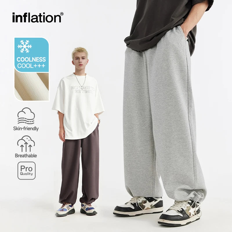 INFLATION Skin-friendly Sweatpants Unisex Cool Feeling Breathable Wide Leg Pants