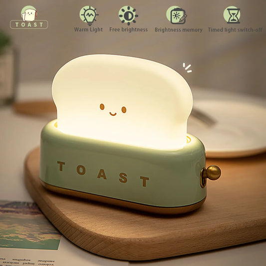 BANDIAN Bread Toast Cartoon LED Night Light Cute Home Decor Kawaii Bread Table Lamps Night Portable Light with Timer Tiny Lamp