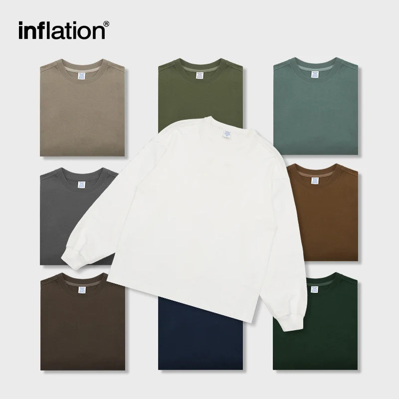 INFLATION Basic Cotton Long Sleeve T-shirts Men Heavyweight Oversize Tees Unisex Blank t-shirts Plus Size