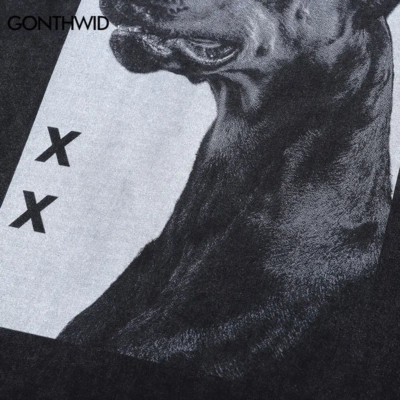 Hip Hop Doberman Dog Black Oversized T-shirt