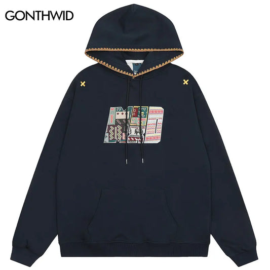 Harajuku Men Hoodies Y2K Streetwear Vintage Embroidered Retro Graphic Hooded Sweatshirt Streetwear Hip Hop Baggy Pullover Tops