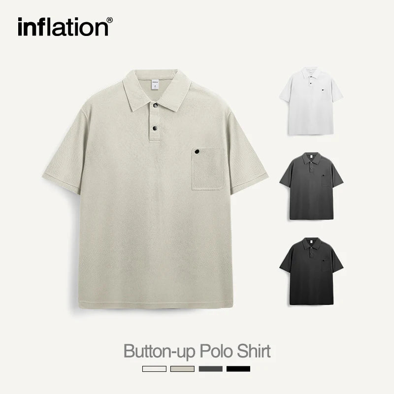 INFLATION 240gsm Heavyweight Pique Polo Shirts Men Classic Front Pocket Premium Polos