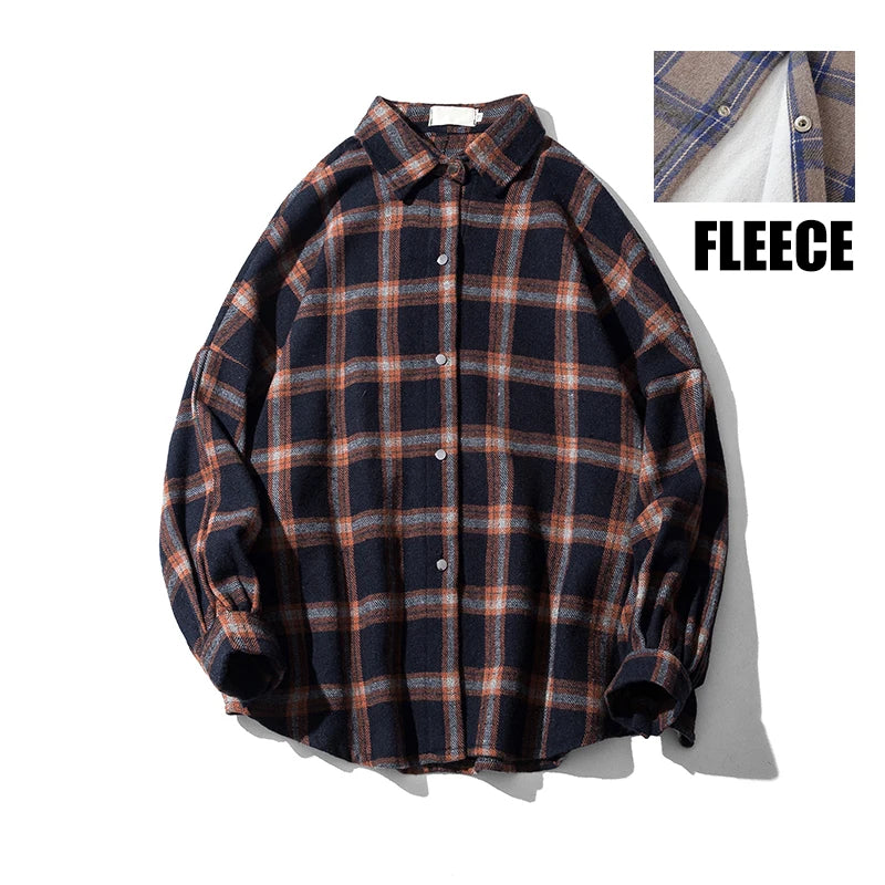 LAPPSTER Autumn Winter Harajuku Vintage Flannel Plaid Mens Shirts Long Sleeve Fleece New In Shirts Femal Korean Fashions Blouses