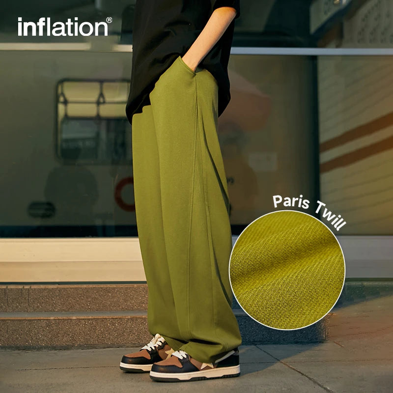 INFLATION Unisex Wide Leg Pants Men Solid Straight Leg Mopping Pants Couple Wear Casual Trousers