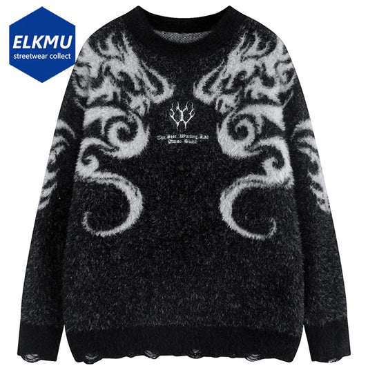 Dragon Graphic Sweaters Streetwear Hip Hop Harajuku Oversized Knitted Sweater Black Loose Casual Jumper Knit Pullover Sweater