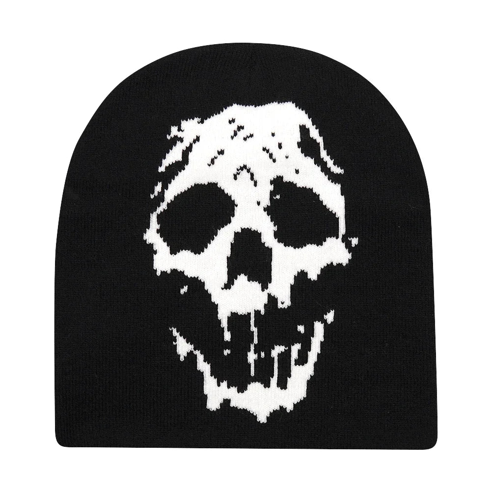 Beanies Fashion Skull Print Y2K Knitted Hats for Women Men Ear Protection Winter Autumn Windproof Keep Warm Gorras Hip Hop Cap