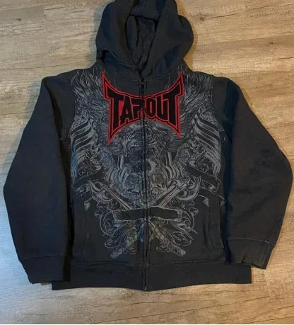 TAPOUT Cardigan Sports American Hooded Jacket For Men Y2k Autumn Hip Hop Fashion Niche Loose Goth Retro Trash Casual Couple Tops