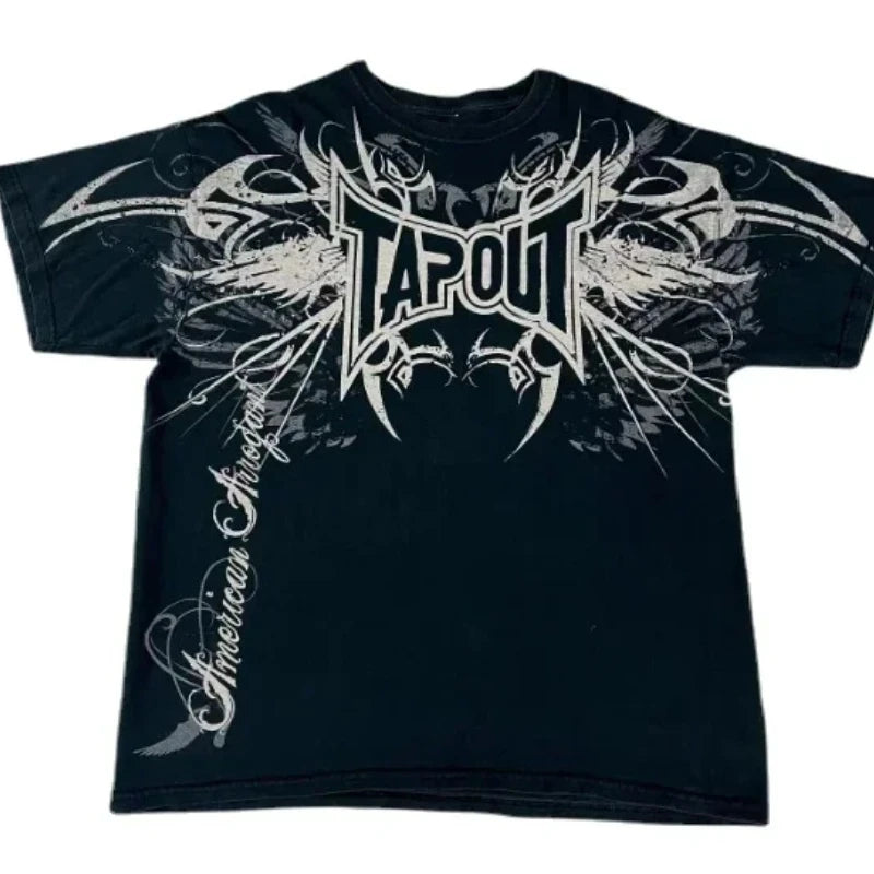 Y2K New Tapout T Shirt Letter Graphic Print Oversized TShirt Mens Punk Rock Round Neck Tops Harajuku Hip Hop Cotton Short Sleeve