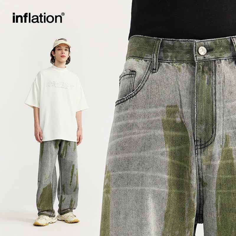 INFLATION Hand-Painted Wide-Leg Jeans Trendy High Street Baggy Denim Trousers