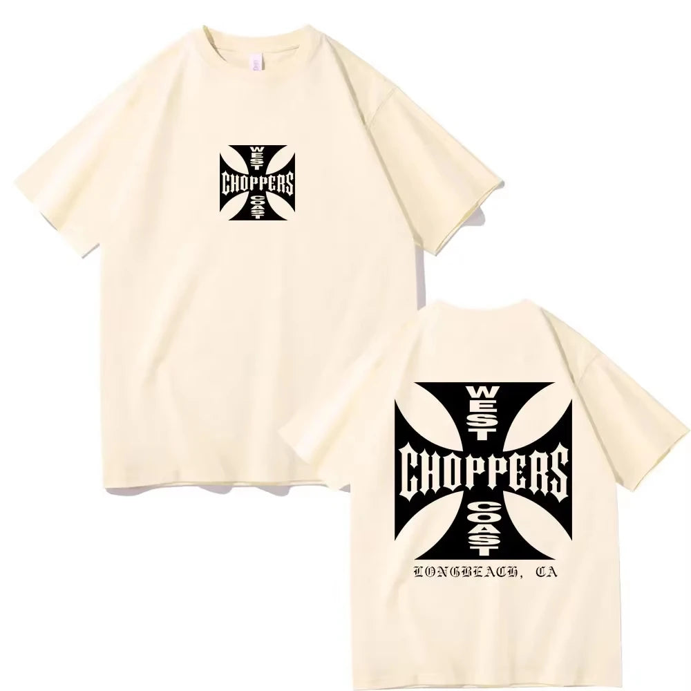 West Coast Choppers Cross Frame Print Tshirt Male Hip Hop Streetwear Oversized T-shirts Fashion Tees Men's Fleece Short Sleeve