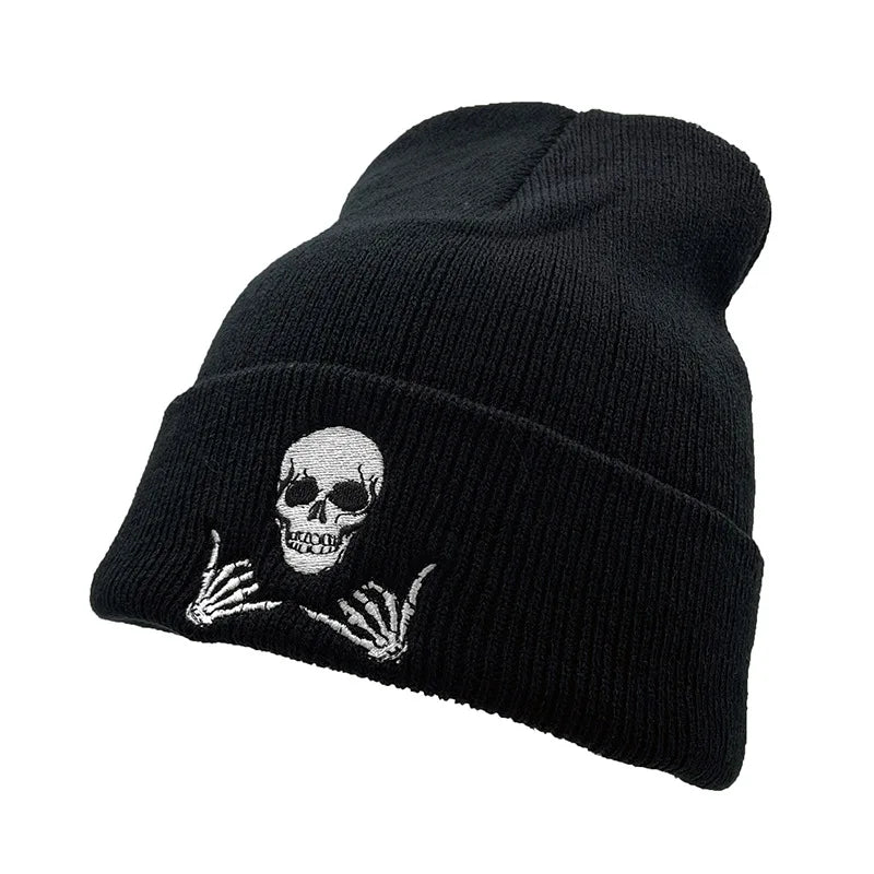 Winter Embroidery Skull Gestures 66 Acrylic Knit Beanies Hat for Men Women Outdoor Mountaineering Warming Cold Caps Youth W193