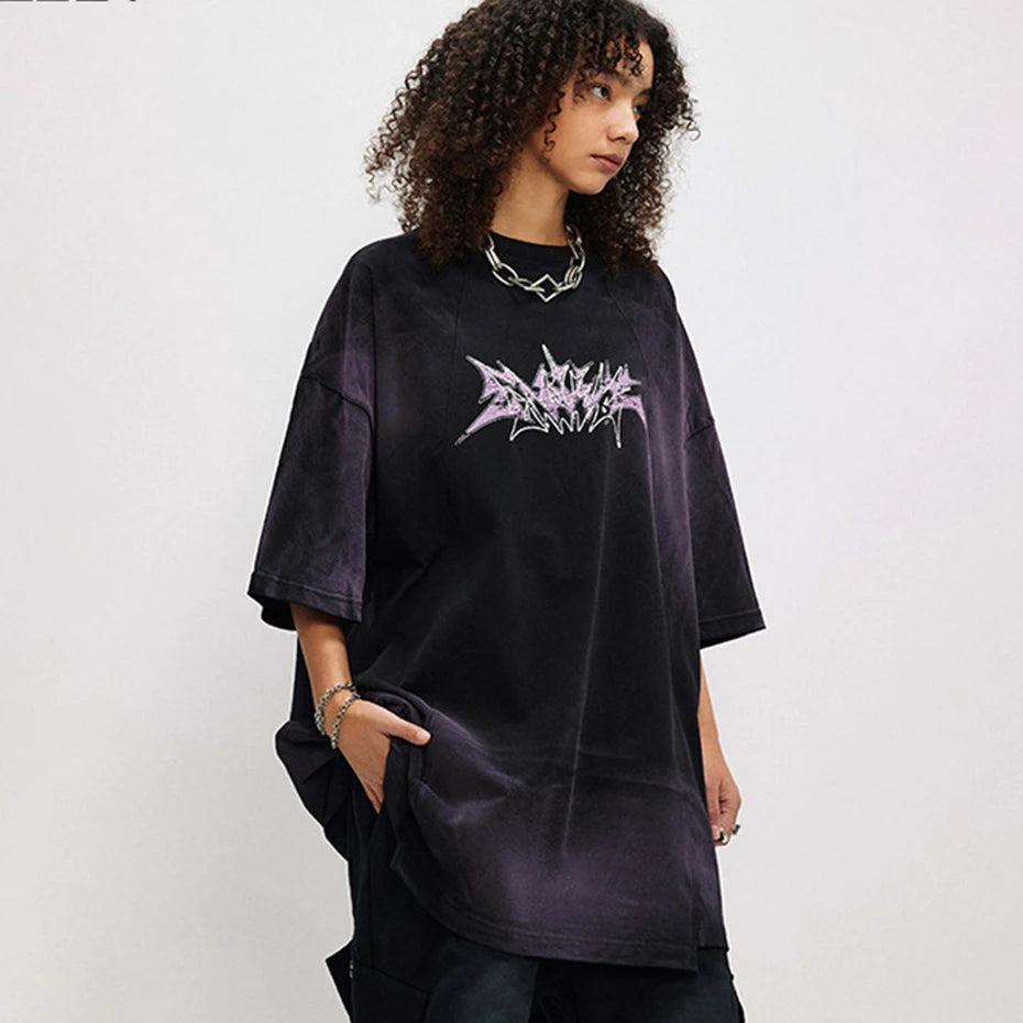 Men Oversized Hip Hop T Shirts Tie Dye Patchwork Loose T Shirt Harajuku Streetwear Short Sleeve Tee Shirt Unisex Y2K Tops