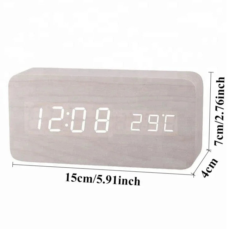 Digital LED Wooden Alarm Clock With Temperature Voice Control Snooze Electronic Desk Clock USB AAA Power Supply Decorations Home