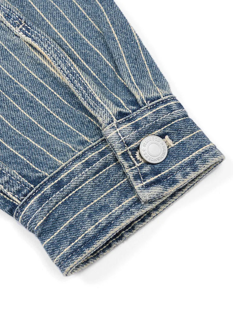 SIMWOOD High Strandard Series  2024 Autumn New Oversize 12.5 OZ Fabric Vertical Striped Denim Jackets