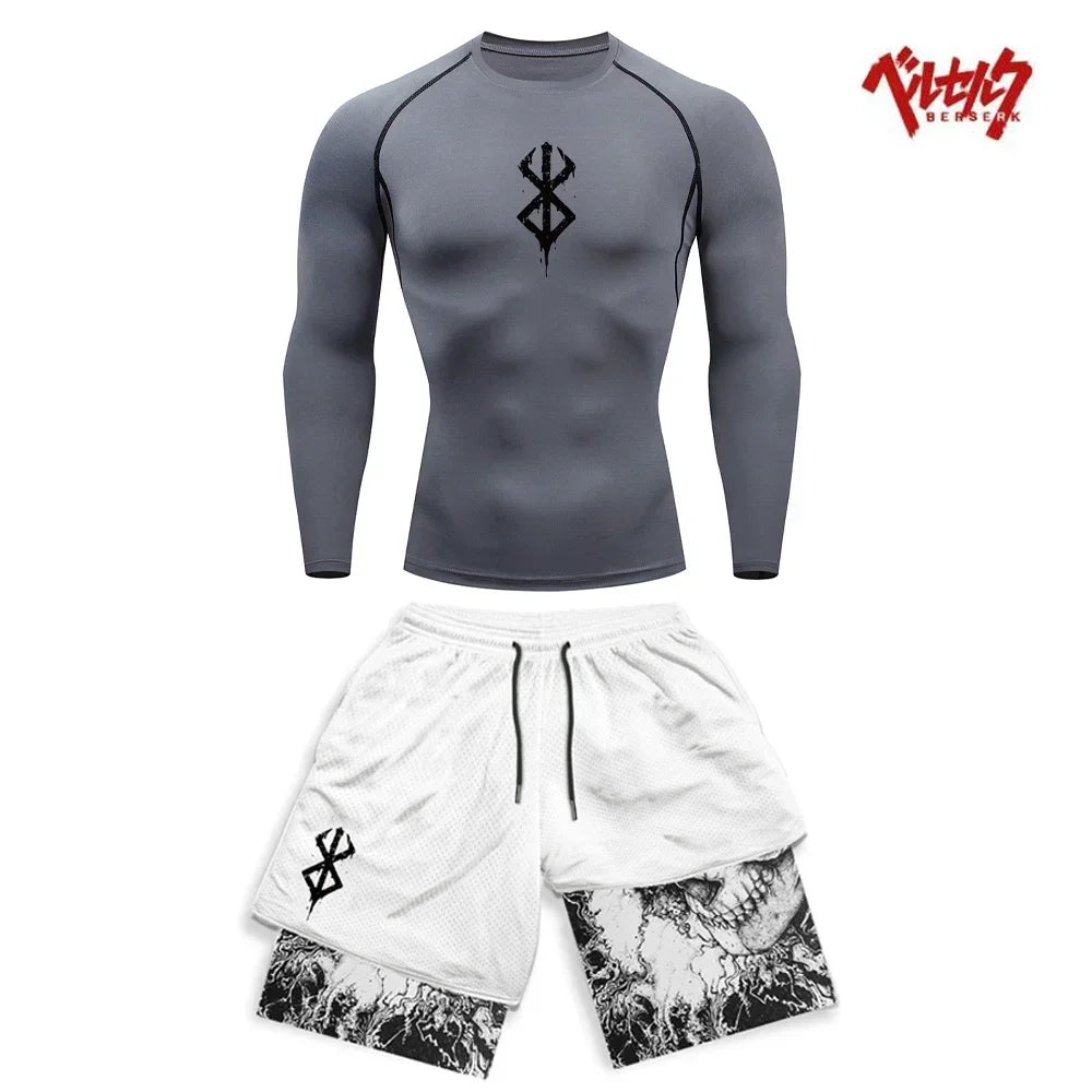 Anime Berserk Compression Set Fitness Suit for Men Quick Dry Compression Shirt+Gym Shorts Running Workout Summer Sportswear