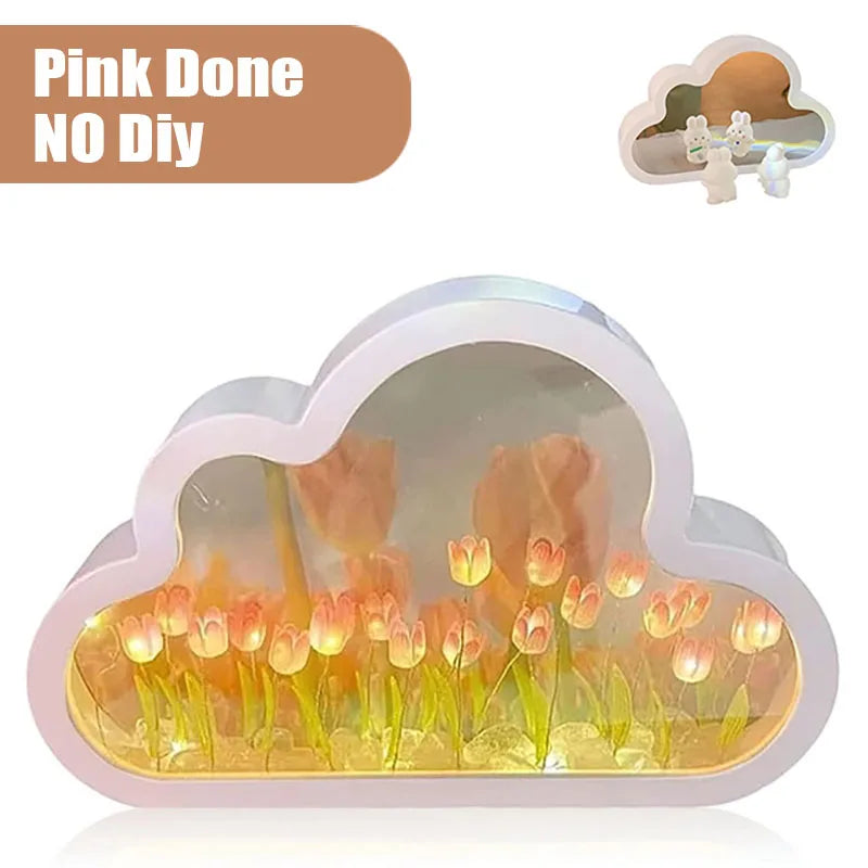 INS Handmade DIY Cloud Tulip Mirror Small Night Light INS Girl Heart Living Room Desktop Decoration Birthday Gift Holiday Gift