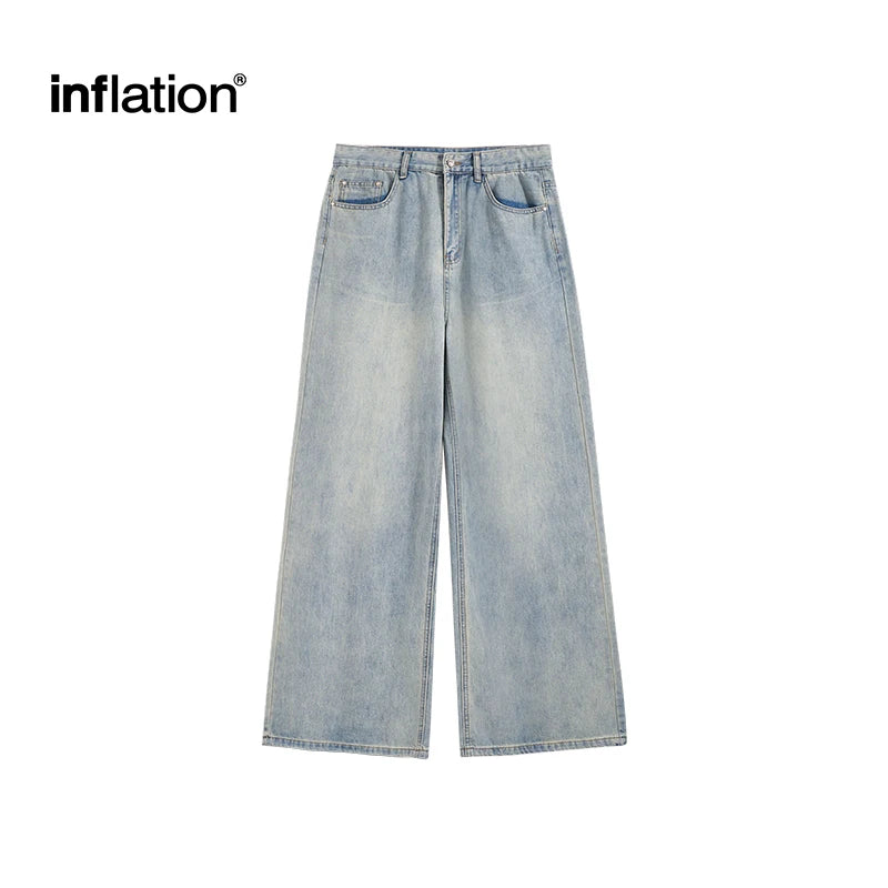 INFLATION Men's Distressed Wide-Leg Jeans American Vintage Washed Floor-Length Denim Pants