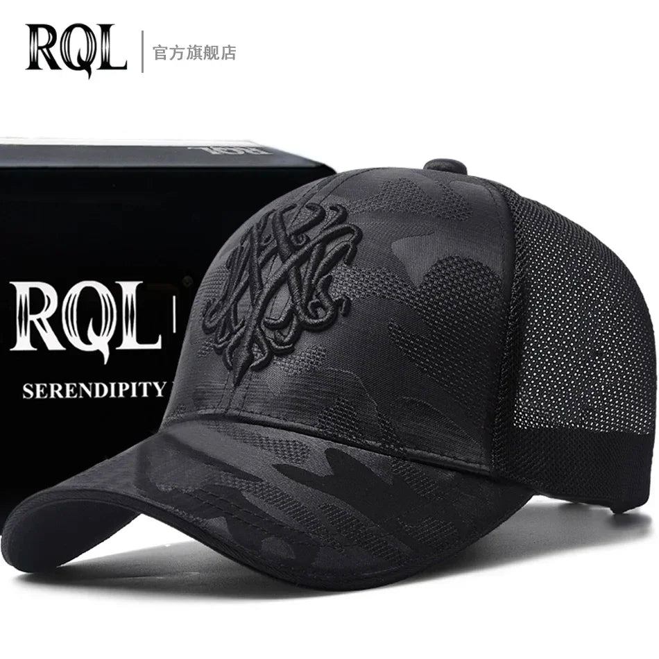 Men's Black Baseball Cap Embroidery Totem Military Camouflage Trucker Hat New Hip Hop Luxury Summer Sun Male  Sport Mesh Brand