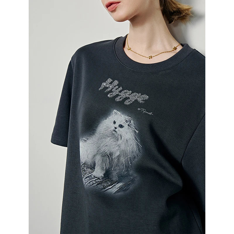 TOYOUTH Tee Shirt 2024 Spring Women Animal Printed Short Sleeve Loose Casual Tee Tops