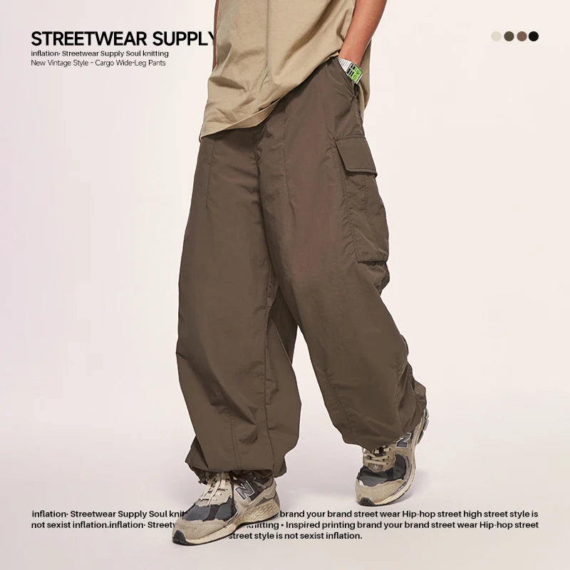 INFLATION Classical Parachute Cargo Pants Men Loose Fit Wide Leg Trousers Unisex Baggy Trousers