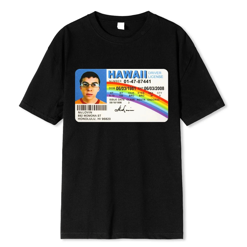 Homme t Shirt Summer Men t-Shirt Mclovin Id Card Superbad Geek Mens Cotton t-Shirt Unisex t-Shirt Teenagers Cool Soft 62469