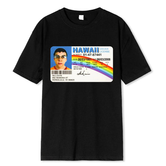 Homme t Shirt Summer Men t-Shirt Mclovin Id Card Superbad Geek Mens Cotton t-Shirt Unisex t-Shirt Teenagers Cool Soft 62469