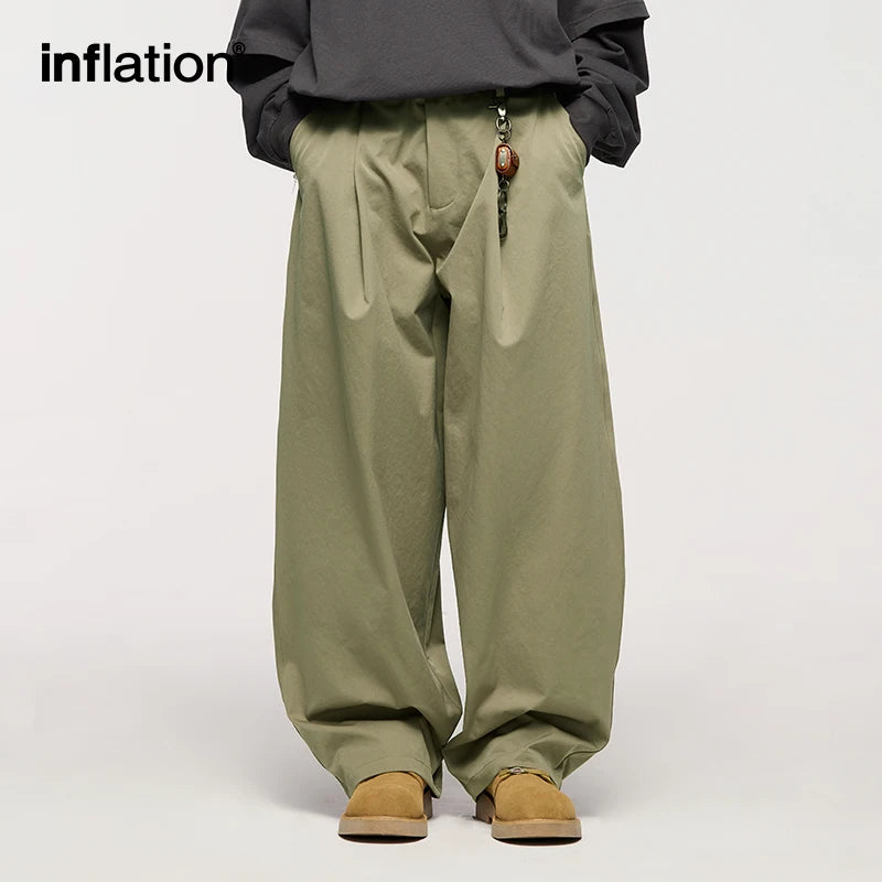 INFLATION Stretch Cargo Pants for Men Japanese Loose Vintage Cut Split Casual Pant