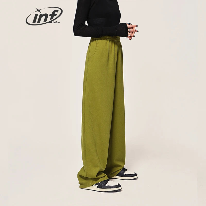 INFLATION Unisex Wide Leg Pants Men Solid Straight Leg Mopping Pants Couple Wear Casual Trousers