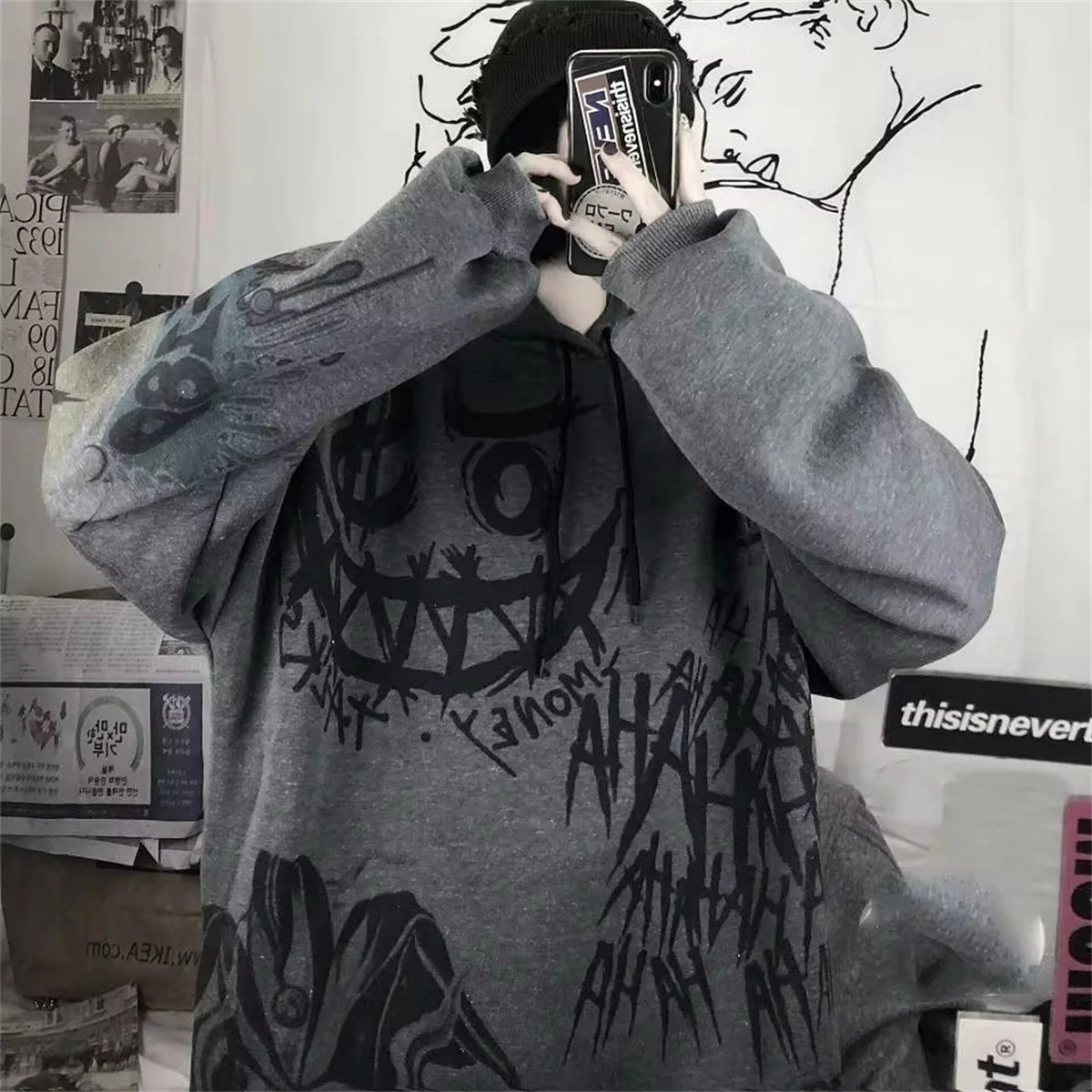 Gothic Japan Cartoon Hip Hop Hoodie Sweatshirt Oversize Women Spring Autumn Funny Punk Hoodies Tops Females Clothes Hoodie Girl