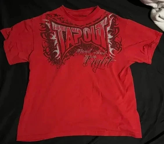 Y2K New Tapout T Shirt Letter Graphic Print Oversized TShirt Mens Punk Rock Round Neck Tops Harajuku Hip Hop Cotton Short Sleeve