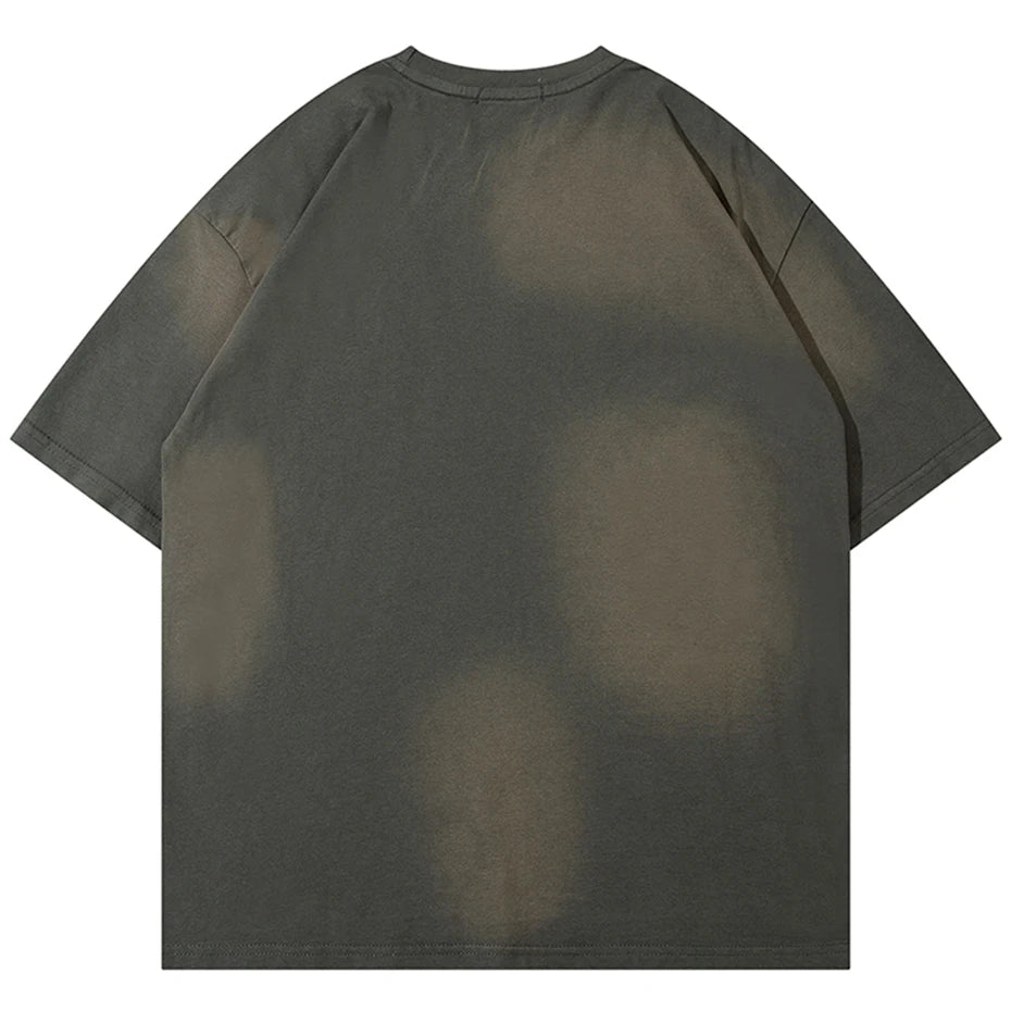 Men Harajuku Vintage T Shirts 2024 Streetwear Hip Hop Oversized T-shirts Metal Button Retro Loose Short Sleeve Tee Shirt Male